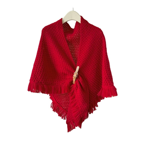 Lifetechs Autumn Winter Knitting Shawl with Tassel Decoration Triangle Scarf with Buttons Thickened Warm Knit Wrap