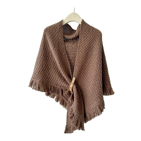 Lifetechs Autumn Winter Knitting Shawl with Tassel Decoration Triangle Scarf with Buttons Thickened Warm Knit Wrap