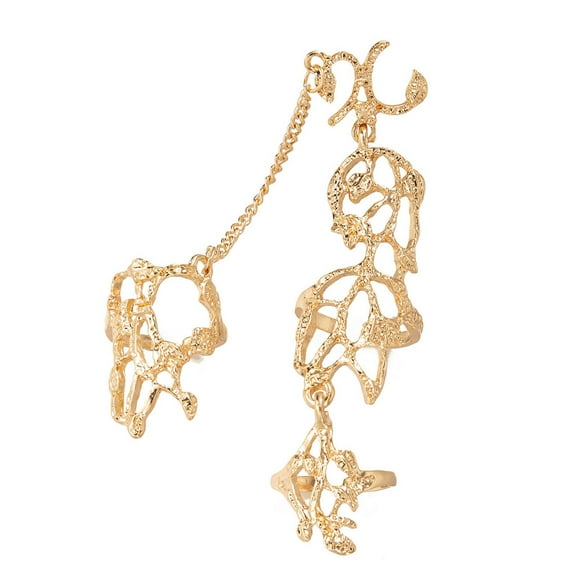 Lifetechs Chain Link Ring Anti-allergy Jewelry Full Rhinestone Retro Flower Link Ring for Gift