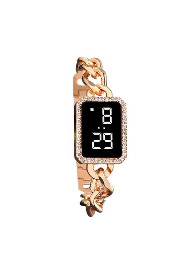 Electronic Watch Multifunctional Life Waterproof Touch Control Women Fashion Square Rhinestone LED Digital Watch for Daily Wear