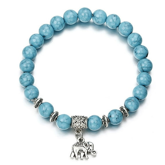 Lifetechs Ethnic Women Elephant Charm Faux Turquoise Beaded Bracelet Elastic Bangle Gift