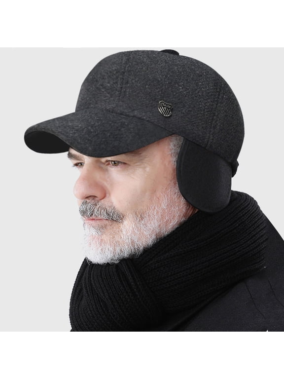 Men Baseball Hat Long Brim Windproof Cold Resistant Ear Protection With Earflap Cold Weather Father Outdoor Cap