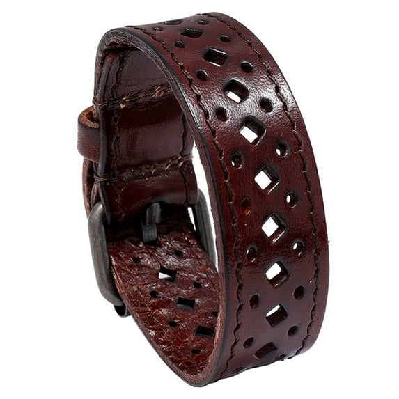 Lifetechs Men Retro Hollow Out Wide Wristband Adjustable Faux Leather Bracelet Long Cuff Bangle Accessories