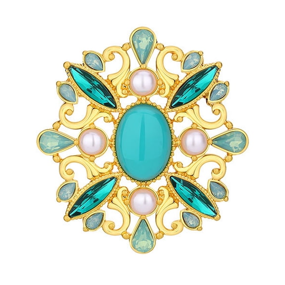 Lifetechs Palace Style Women Retro Brooch Green Rhinestones Faux Pearls Exquisite Pin Vintage Suit Lapel Buckle Badge Outfit Accessories