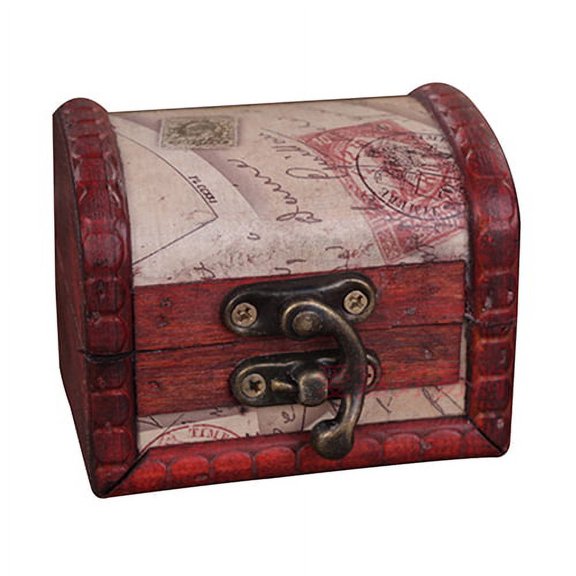Lifetechs Retro Stamp Style Metal Lock Wooden Jewelry Storage Box Treasure Necklace Case