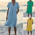 thumbnail image 1 of Lifetechs Summer Midi Dress for Women Casual Short Sleeve Flowy Sundress Loose Fit V-Neck Beach Vacation Outfits with Pockets Green, 1 of 7