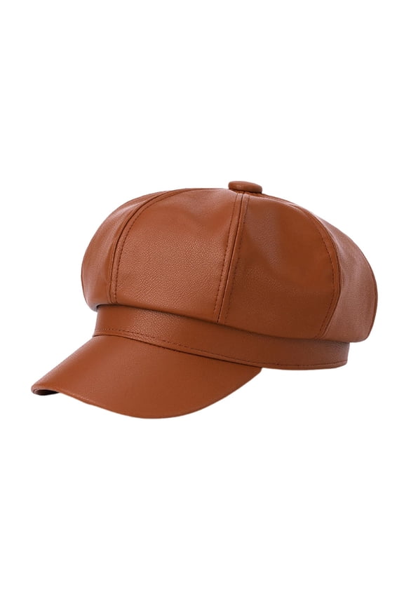 Women Beret Faux Leather British Style Octagonal Hat Short Brim Painter Hat Parties Shopping Newsboy Cap