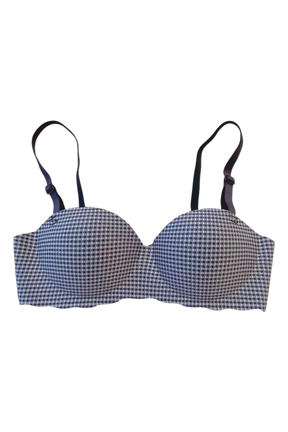 Women Bra Seamless Padded Wire-Free Support Moisture-Wicking Underwear Plaid Print Push-up Sling Daily Bra