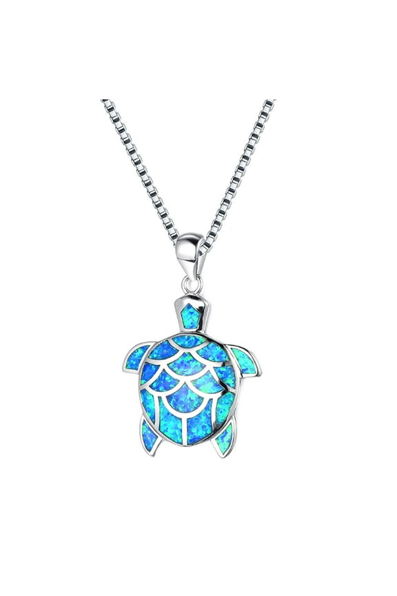 Women Faux Opal Tortoise Turtle Dangle Chain Necklace Party Jewelry