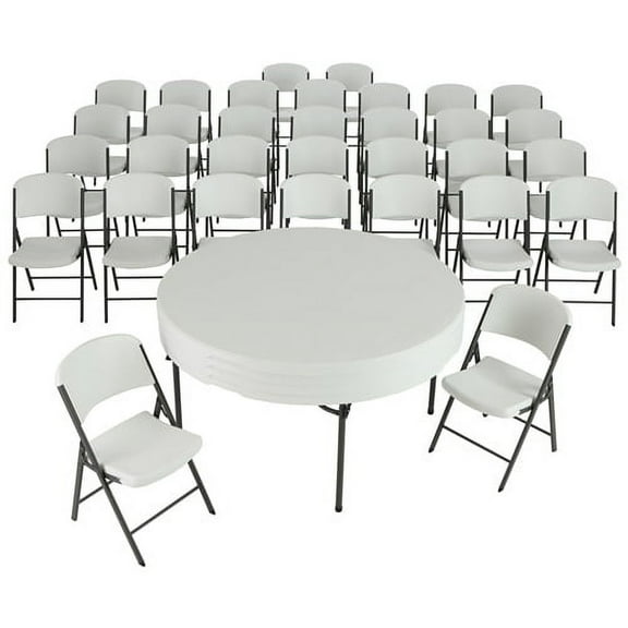 Lifetime 4 60 inch Round Folding Tables with 32 Folding Chairs - Almond