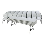 Lifetime 4 8-Foot Rectangle Stacking Tables and 32 Chairs Combo Indoor/Outdoor Commercial Grade, White Granite 80410