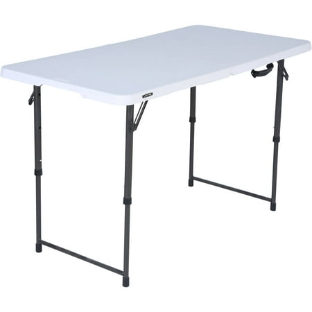 Lifetime 4 Foot Fold-In-Half Adjustable Height Table, Indoor/Outdoor Essential, White (80509)