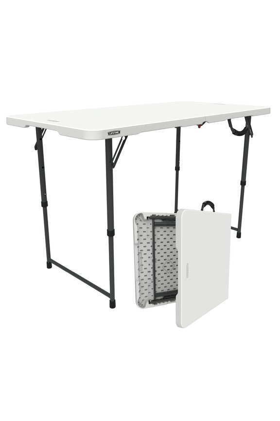 4 Foot Fold-in-Half Adjustable Height Table, Indoor/Outdoor Essential, White (80509)
