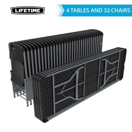 Lifetime 4 Nesting Tables with 32 Folding Chairs - Black And Silver