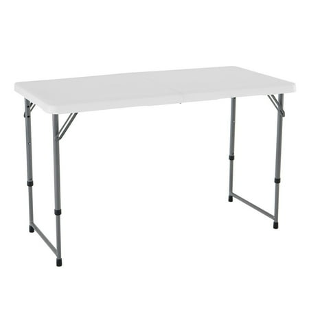 Lifetime 4428 4' Fold-in-Half Adjustable Light Commercial Grade Table, White Granite