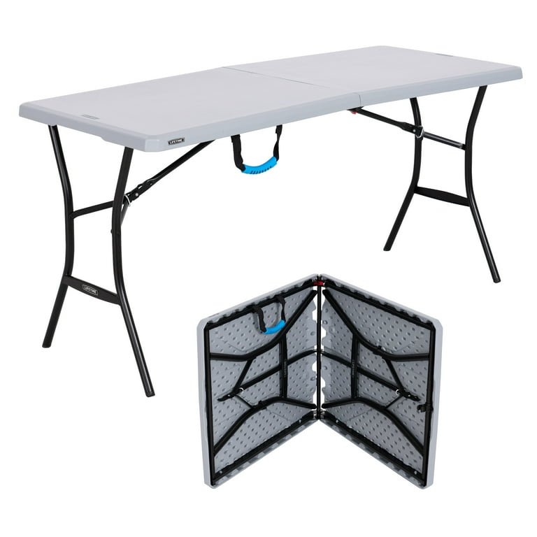 Lifetime 5 Foot Rectangle Fold-in-Half Table, Indoor/Outdoor Essential,  Gray, 60.3 x 25.5 (80861) 