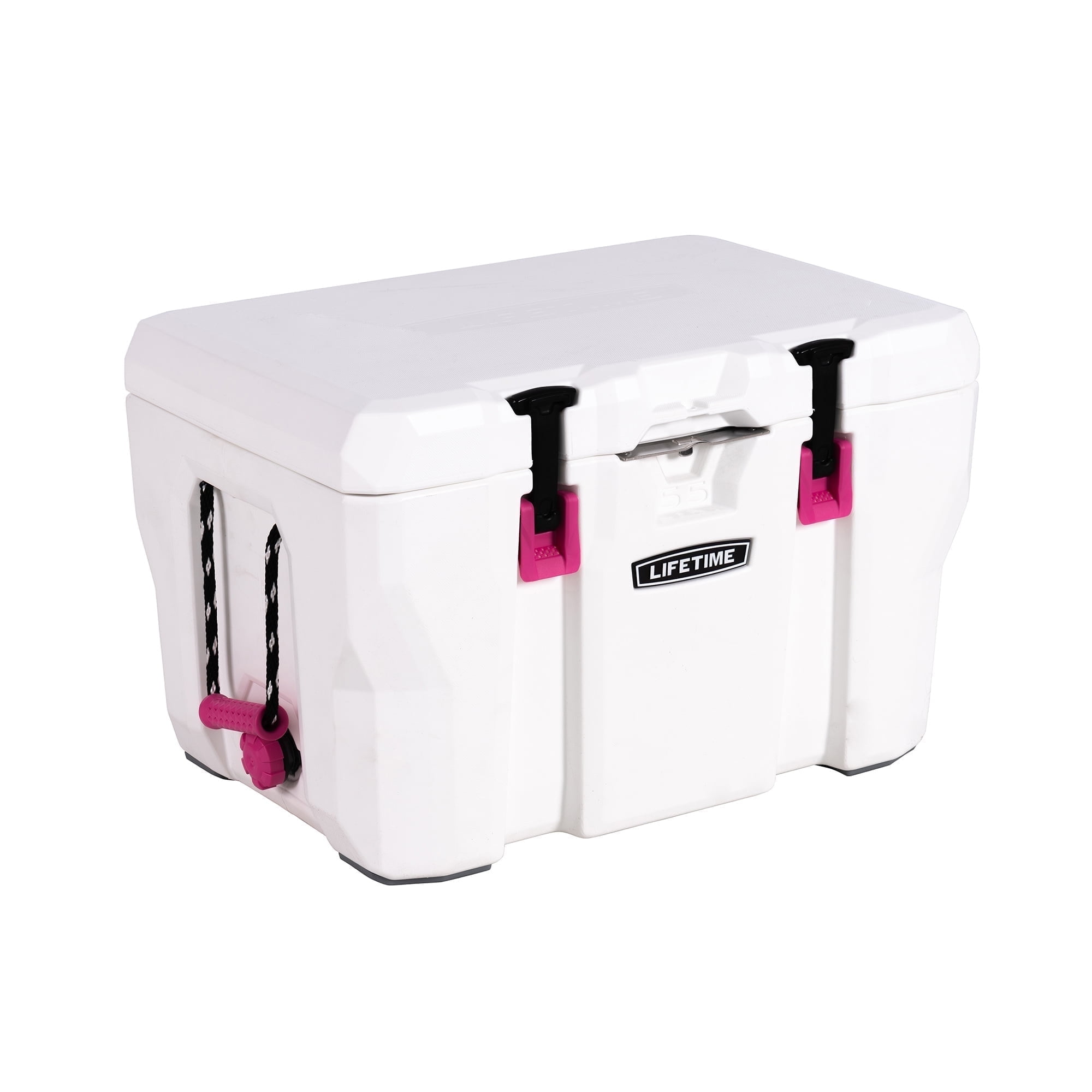 Lifetime 55 qt Bear-Resistant Camping Cooler, Premium High Performance, Ice Retention, Hard Cooler, 60 Can Capacity, White and Pink (91245)