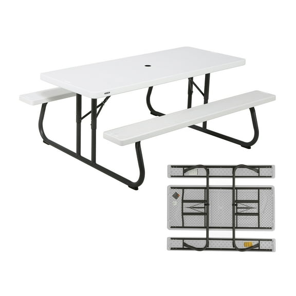 Lifetime 6 Foot Folding Polyethylene Picnic Table, White (80215)