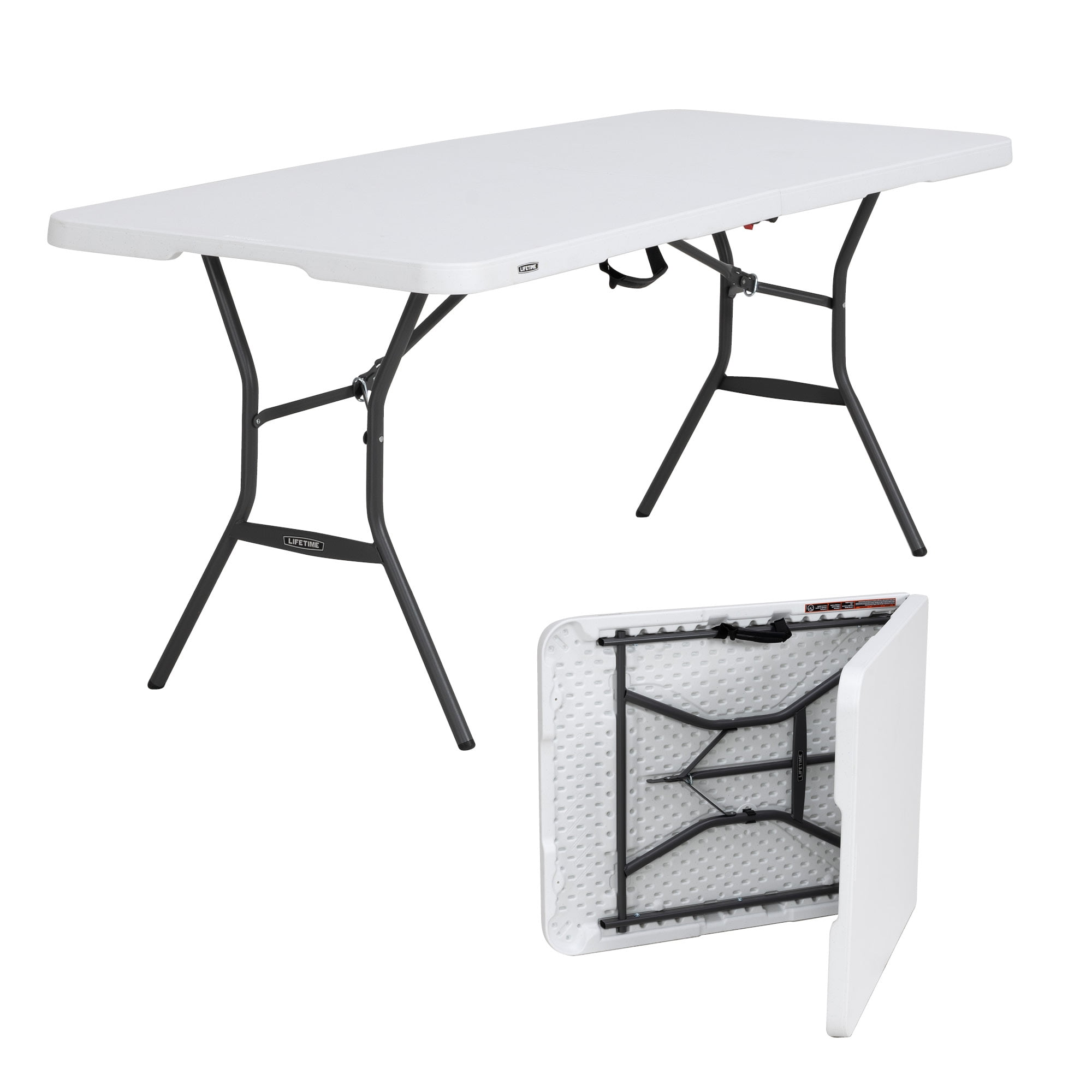 Lifetime 6 Foot Rectangle Fold-in-Half Table, Commercial Grade, White  Granite (25011)