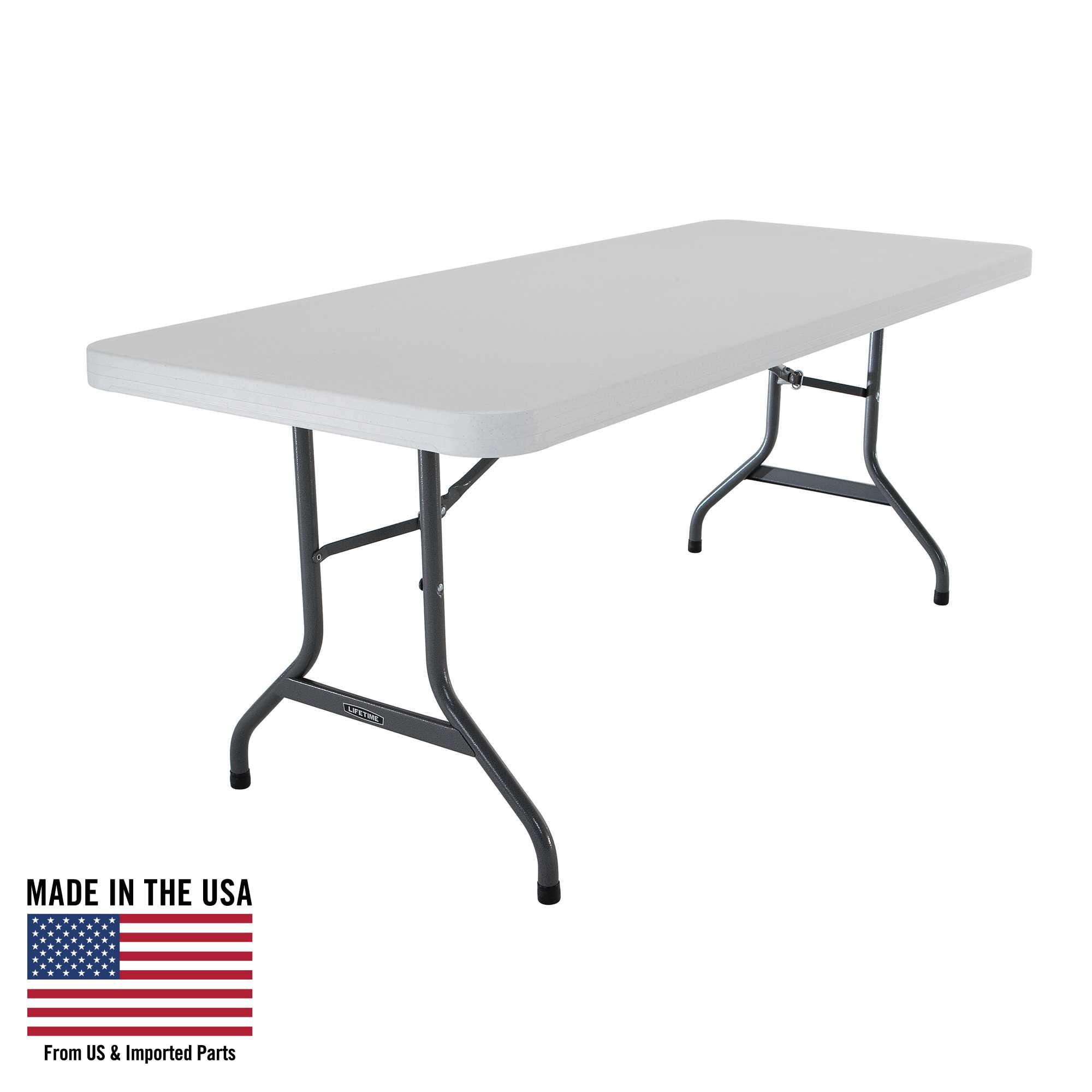 6-Foot White Granite Rectangular Folding Table with Steel Frame
