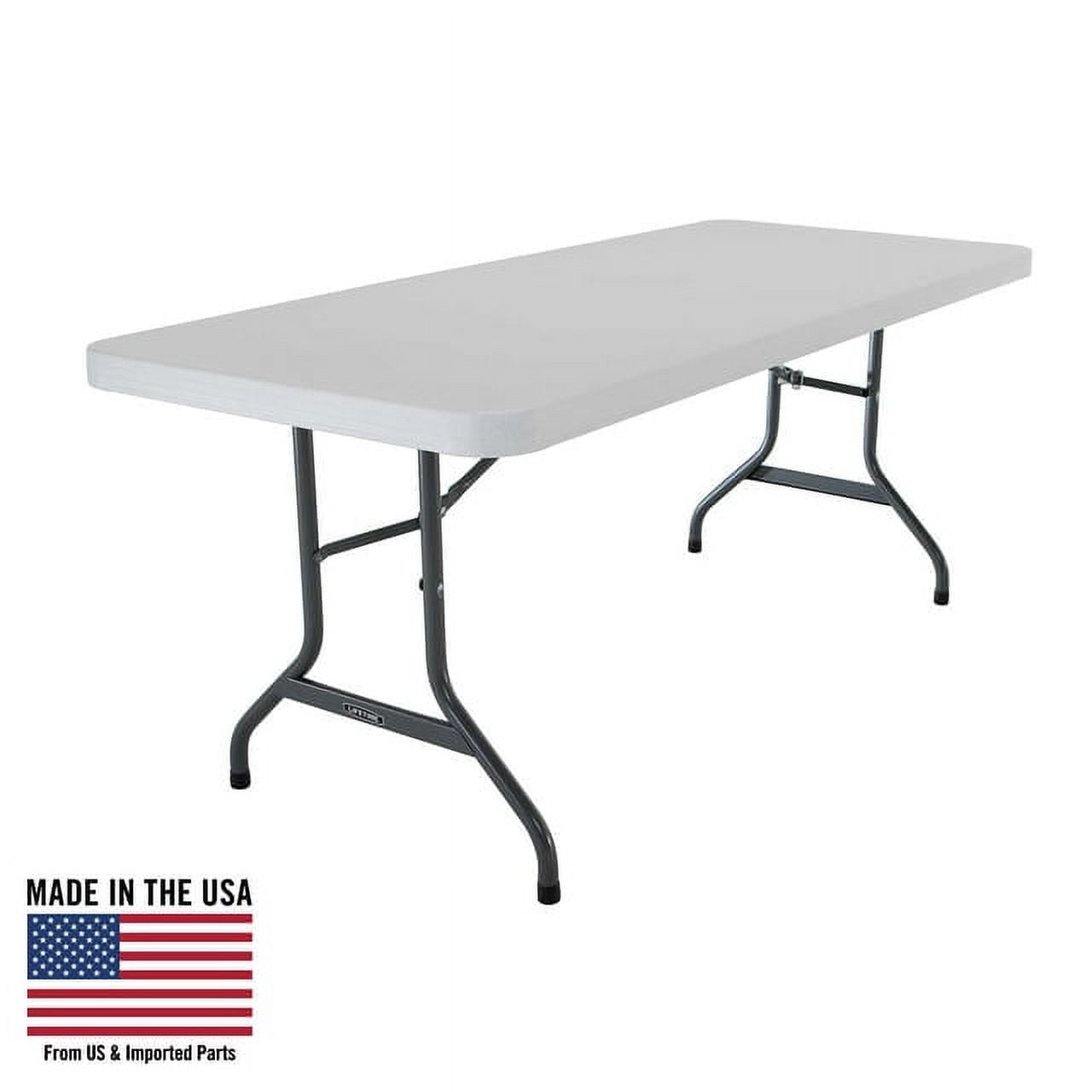 6-Foot White Granite Rectangular Folding Table with Steel Frame