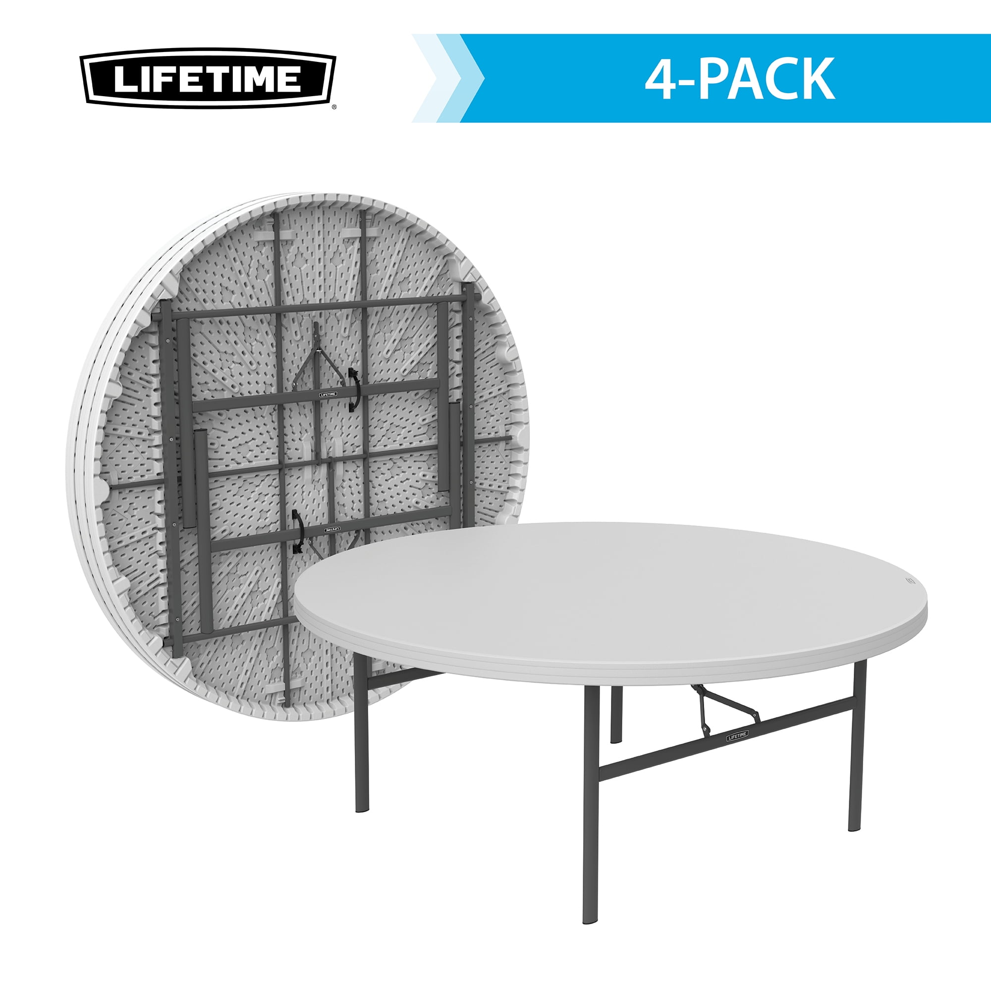 Lifetime 6 Foot Round Folding Table, Indoor/Outdoor Commercial Grade, White Granite, 4 pack (42673)