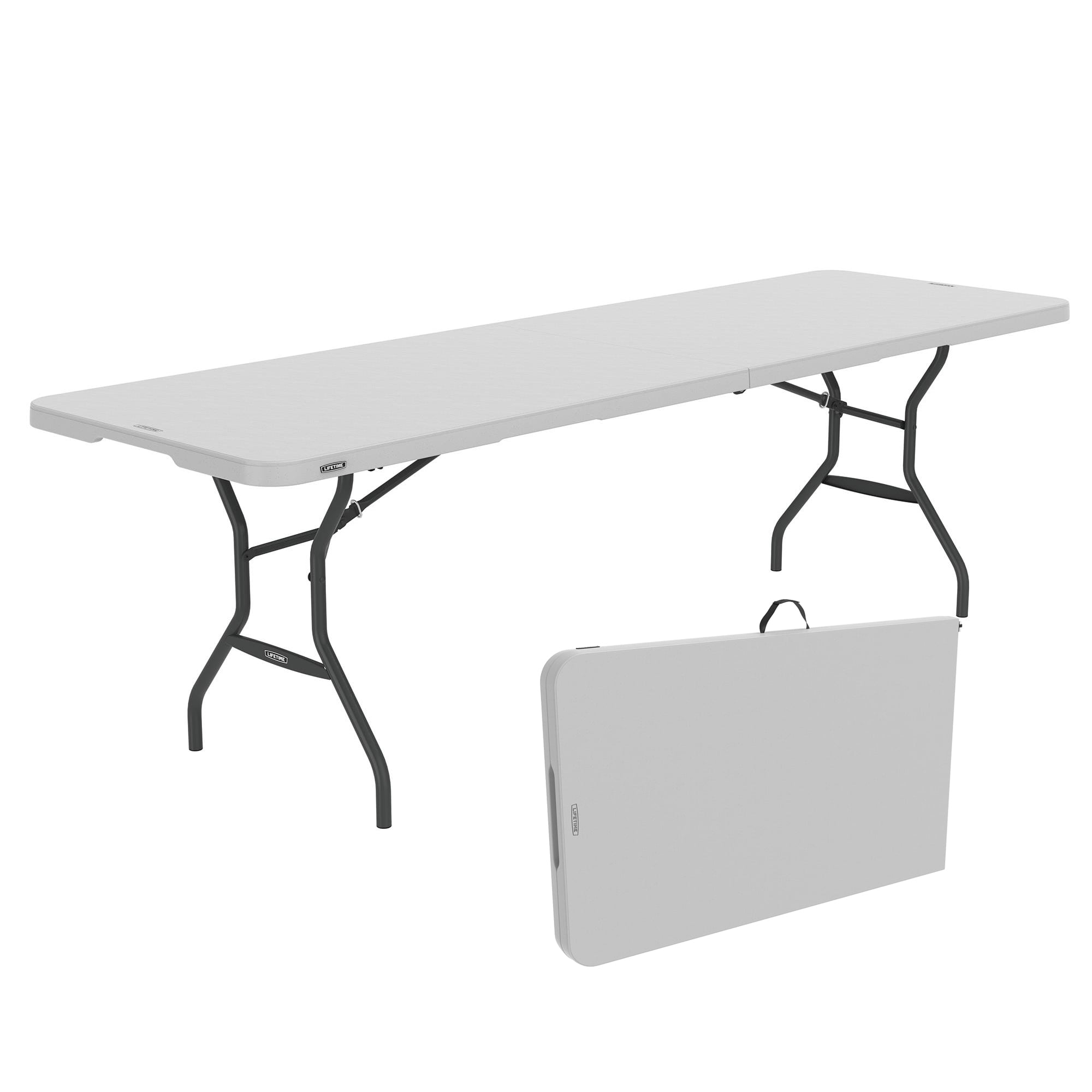 Lifetime 8 Foot Fold-in-Half Rectangle Table, Indoor/Outdoor Commercial  Grade, White Granite (280270)