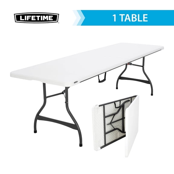 Lifetime 8 Ft. White Exposed Frame Fold-In-Half Table, Light Commercial Grade (81300)