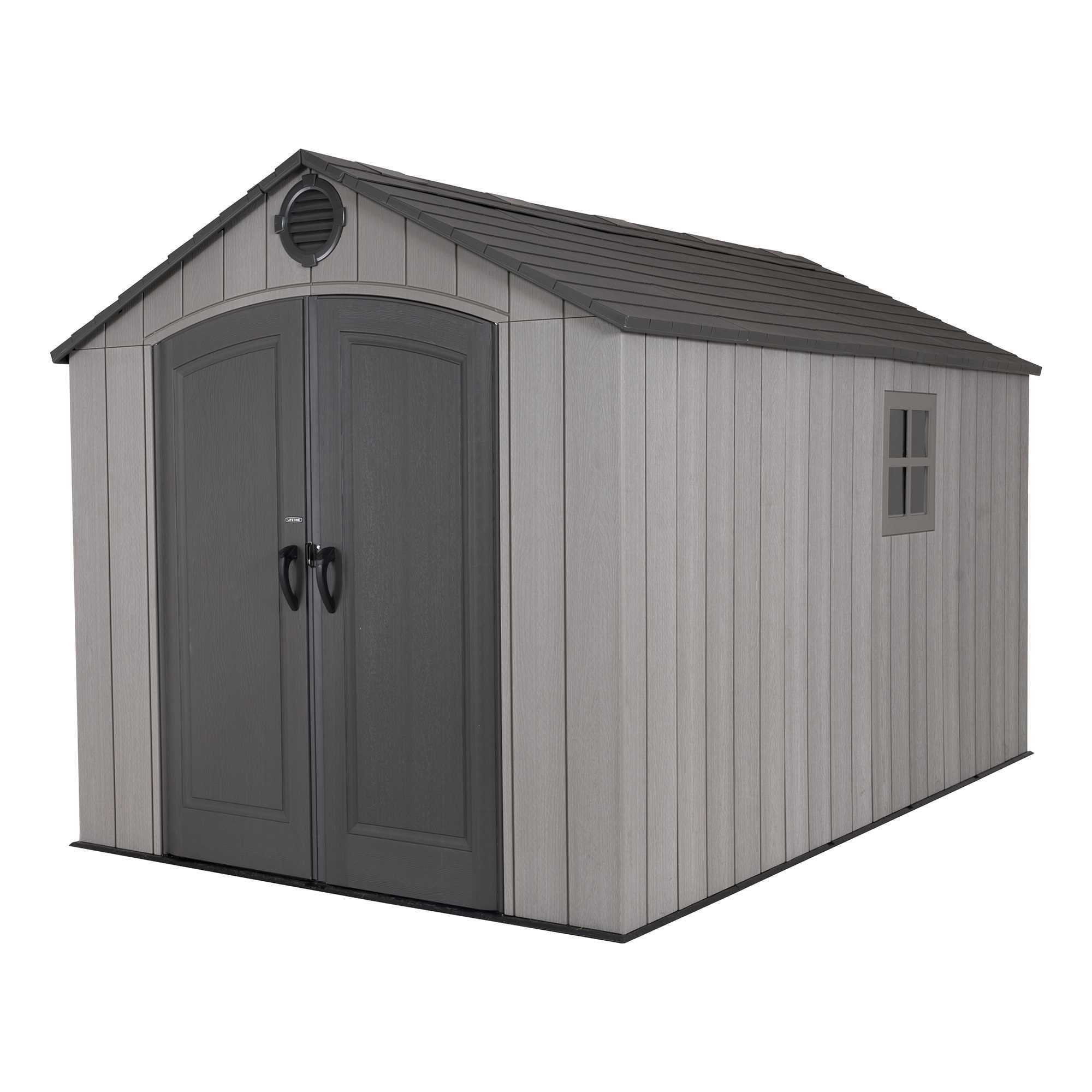 8' x 12' Black Polyethylene Outdoor Storage Shed with Shelving and Windows