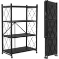 thumbnail image 1 of Lifetime Appliance Parts 4-Tier Foldable Storage Shelf with Wheels - Metal Collapsible Shelving Unit Display, Rolling Cart for Books Kitchen Storage Shelves, Pantry & Closet Organizer - BLACK, 1 of 7