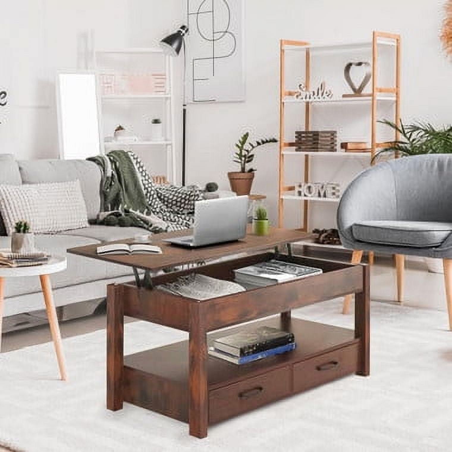 Rustic Brown Lift-Top Coffee Table with Storage Drawers