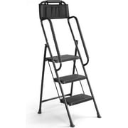 Lifetime Home 3-Step Ladder with Hand Rails Anti-Slip Platform & Rubber Feet - Lightweight Heavy Duty Foldable & Portable - 330 lbs Capacity, Steel Frame with Guardrails, Folding Step Stool - White