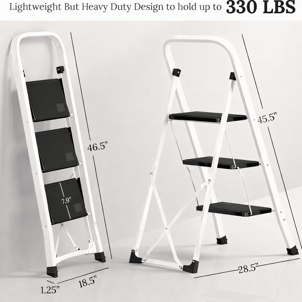 Lifetime Home Step Ladder with Wide Anti-Slip Platform & Thick Rubber ...