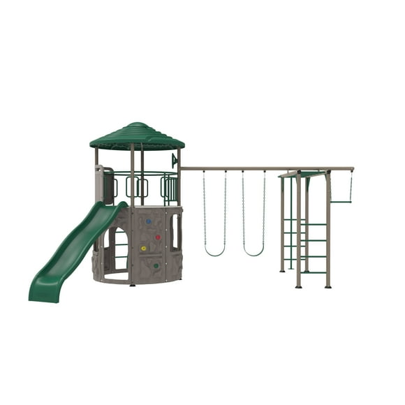 Lifetime Kid's Adventure Tower Swing Set with Monkey Bars, Belt Swings, Slide and Climbing Wall (91199)
