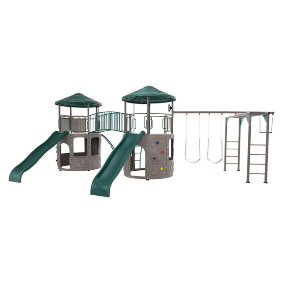 Lifetime Kid's Double Adventure Tower Swing Set with Bridge and Monkey Bars (90966)