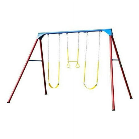 Lifetime Kid's Metal Swing Set with 2 Belt Swings and Trapeze Bar - 9 feet (90200)