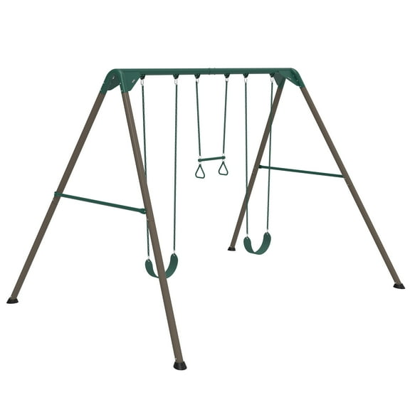 Lifetime Kid's Metal Swing Set with 2 Belt Swings and Trapeze Bar - 9 feet (91137)