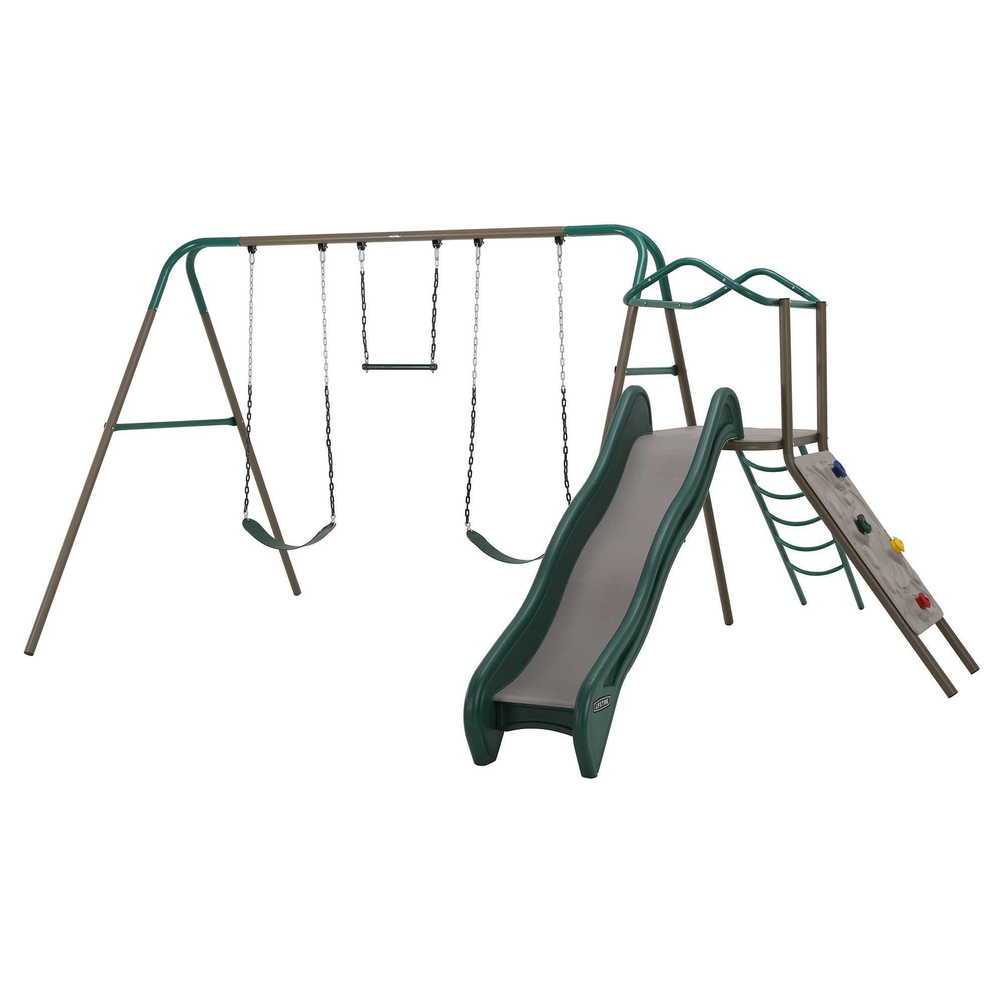Lifetime Kid's Outdoor Climb & Slide Swing Set with Trapeze Bar (91142)