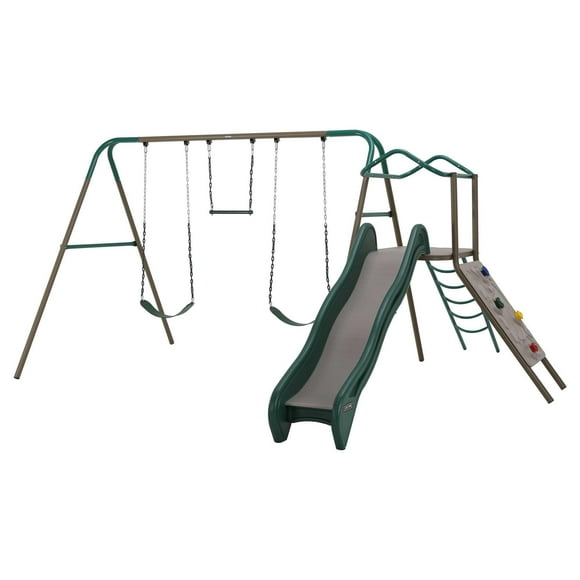 Lifetime Kid's Outdoor Climb & Slide Swing Set with Belt Swings and Trapeze Bar (91142)