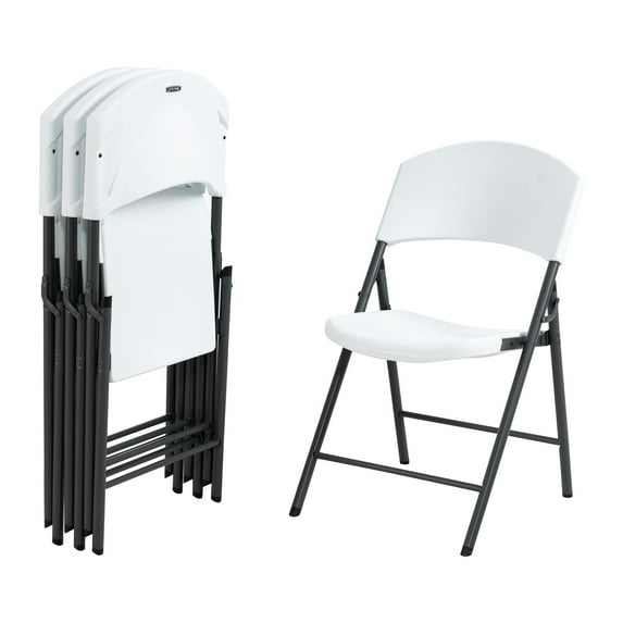 Lifetime Lightweight Indoor Outdoor Plastic Folding Chairs, White, 4 Piece