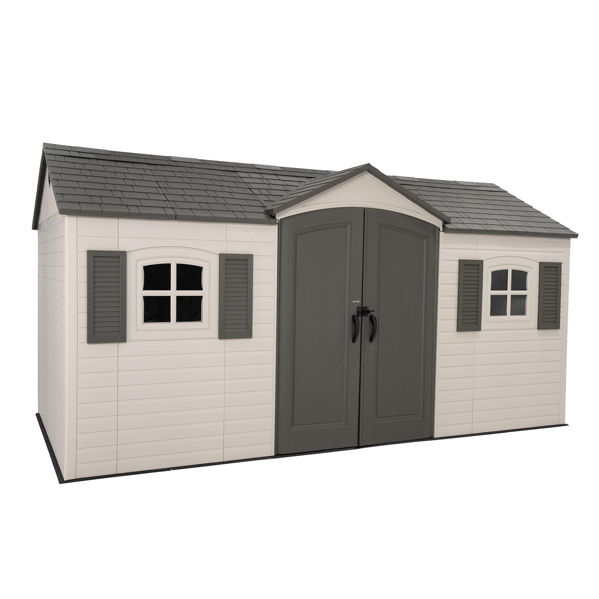 Lifetime Lockable DIY Polyethylene Outdoor Storage Shed, 106.5 sq. ft.,15' x 8' Tan & Gray (60465)