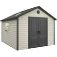 thumbnail image 1 of Lifetime Lockable DIY Polyethylene Outdoor Storage Shed, 11' x 13.5', Tan & Brown (6415), 1 of 12