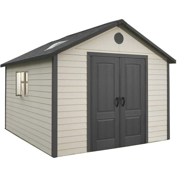 Lifetime Lockable DIY Polyethylene Outdoor Storage Shed, 11' x 13.5', Tan & Brown (6415)