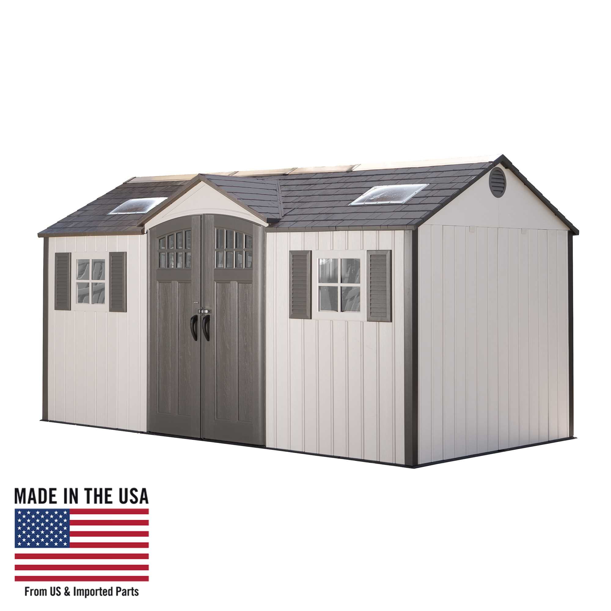 Lifetime Lockable DIY Polyethylene Storage Shed, 106.5 Sq. ft., 15' x 8', Tan & Brown (60138)