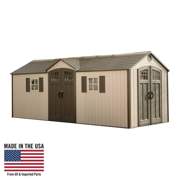 Lifetime Lockable DIY Polyethylene Storage Shed, 146.4 sq. ft., 20' x 8', Tan & Brown (60127)