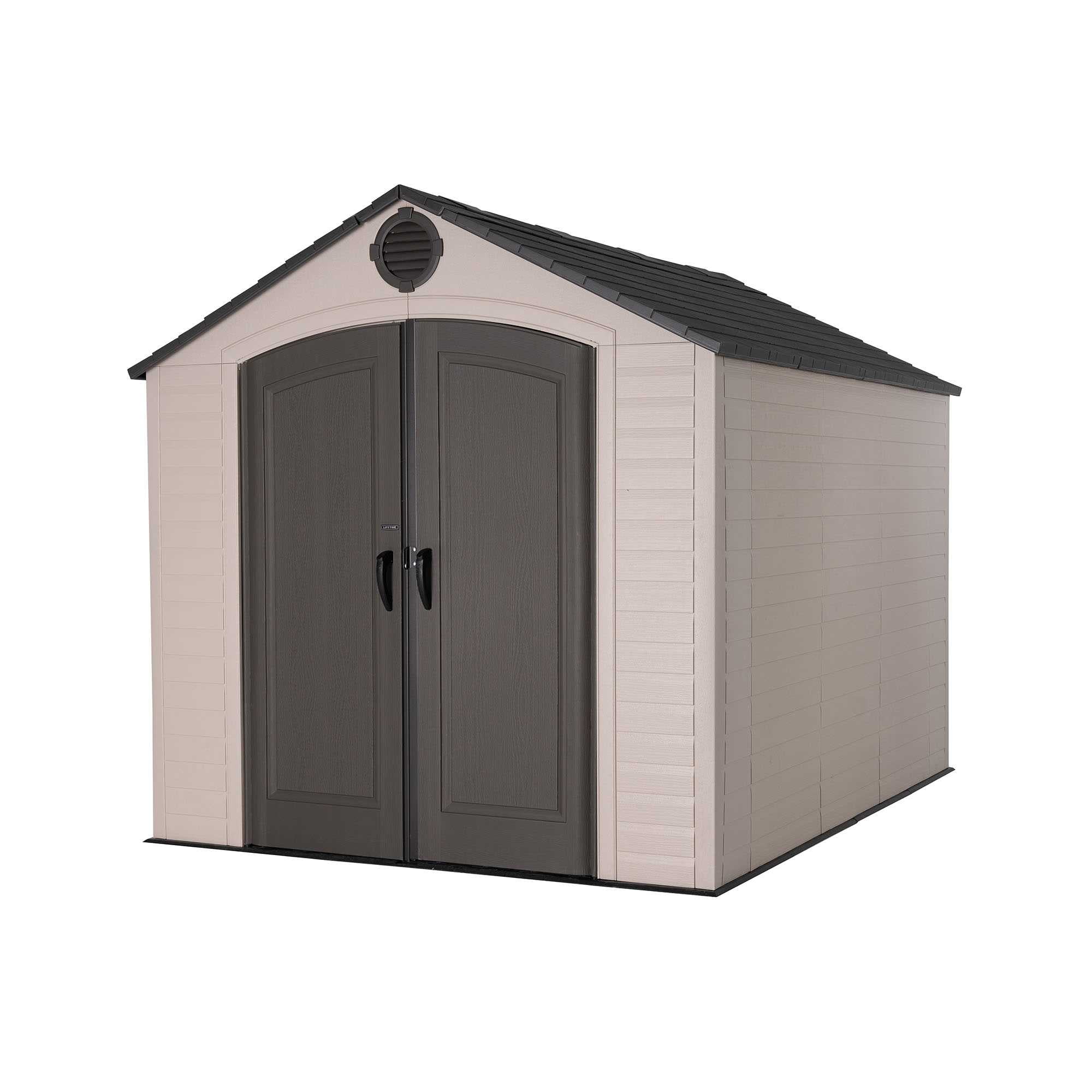Lifetime Lockable DIY Polyethylene Storage Shed, 71.1 Sq. ft., 8' x 10', Tan & Dark Gray (60371)