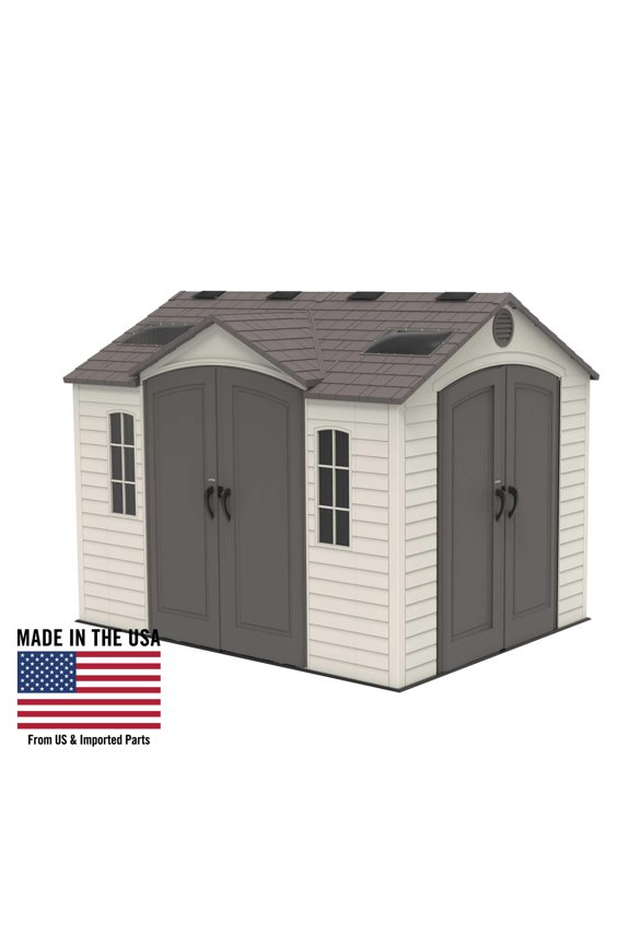 Lockable Polyethylene Outdoor Storage Shed, 10' x 8', Tan & Brown (60001)