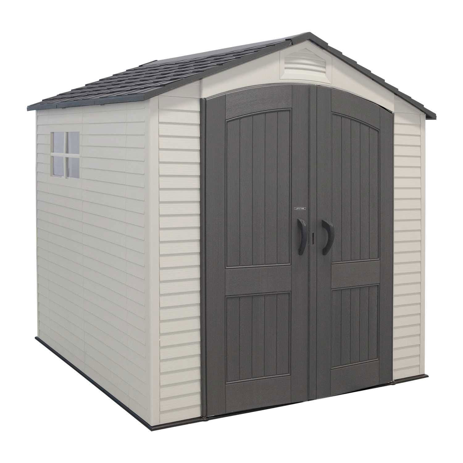 Lifetime Lockable Polyethylene Outdoor Storage Shed, 7' x 7', Tan & Brown (60042)