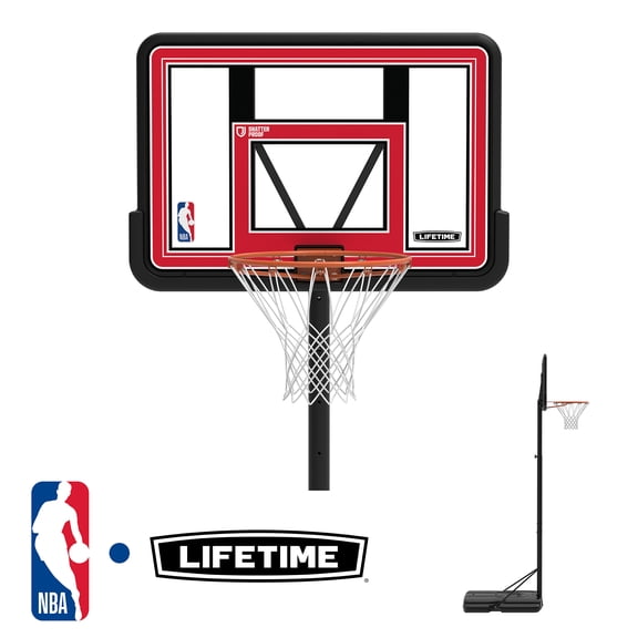 Lifetime NBA Branded 7.5ft - 10ft Adjustable Height 44" Polycarbonate Portable Basketball System (92106)