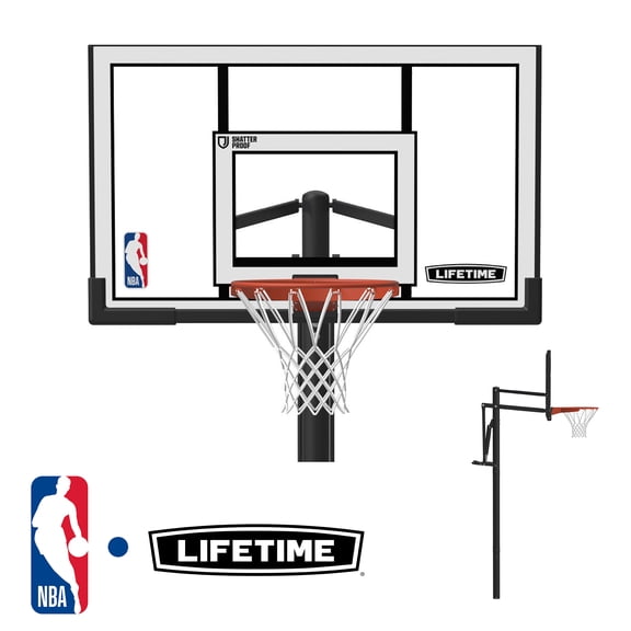 Lifetime NBA Branded 7.5ft - 10ft Adjustable Height 54" Shatterproof In-Ground Basketball System (92112)